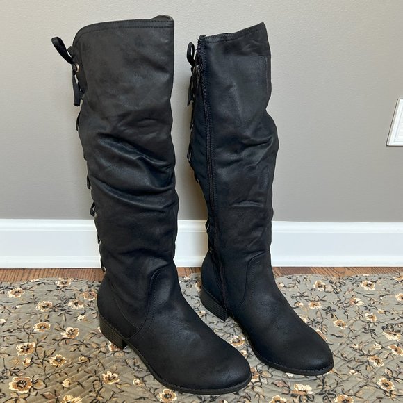 Women’s SO “Matilda” Wide Calf Riding Boots Knee High Low Heel BLACK size 7.5 - Picture 4 of 8